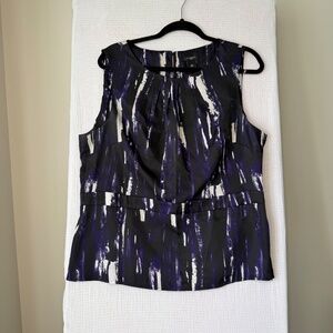 Ann Taylor Black White and Purple Sleeveless Satin Graphic Print Shell sz 16